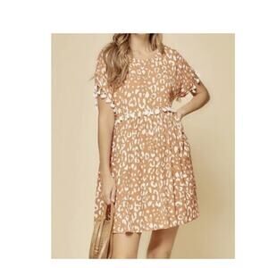 Savanna Jane Boho Cottagecore Babydoll Dress Sz Large Burnt Orange Leopard Print